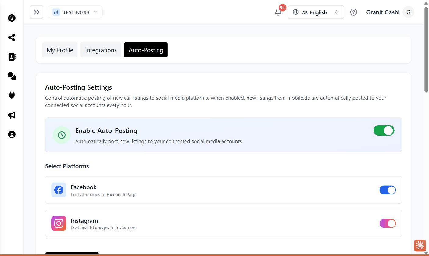 Settings → Auto-Posting tab, showing the Enable Auto-Posting toggle
