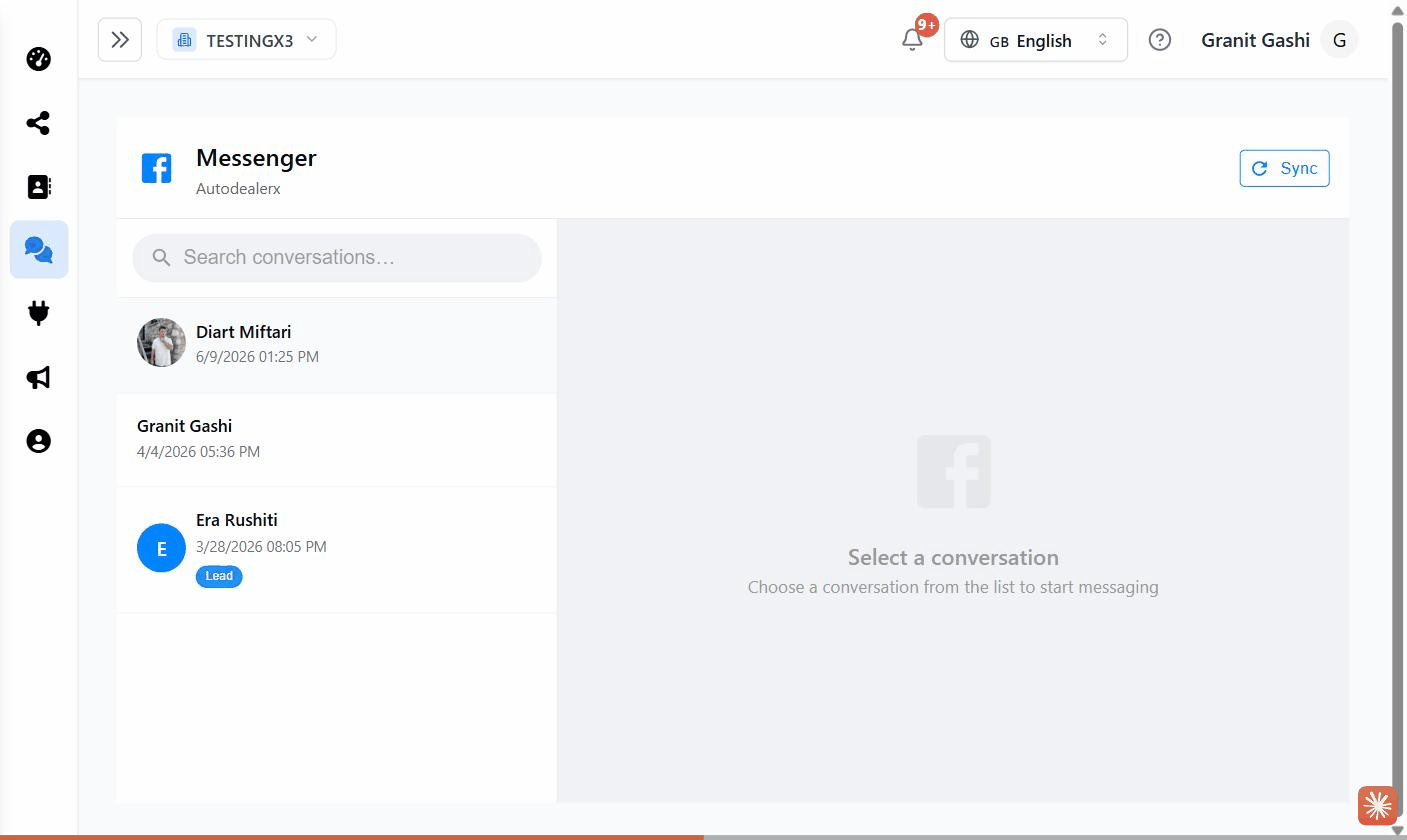 The Messenger inbox: conversation list on the left, open chat on the right